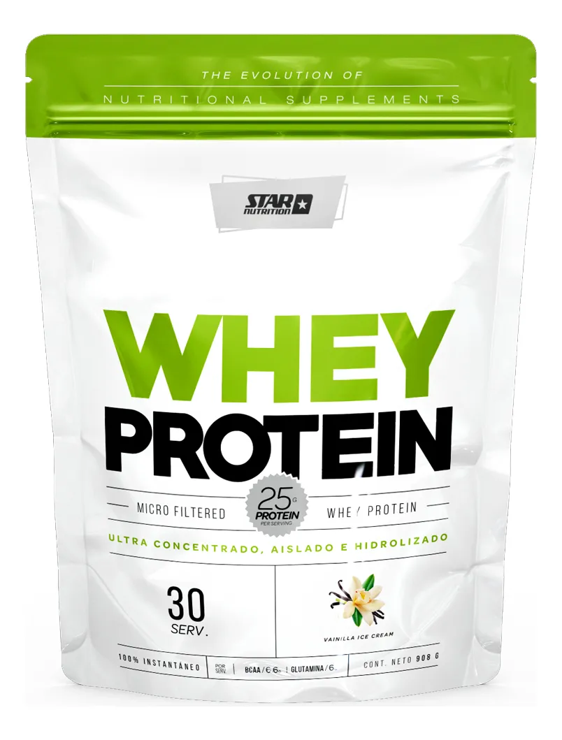 Proteína Whey Star Nutrition.2 lb (908g) Doypack. Vainilla Ice Cream/ Chocolate Suizo/ Cookies and Cream.